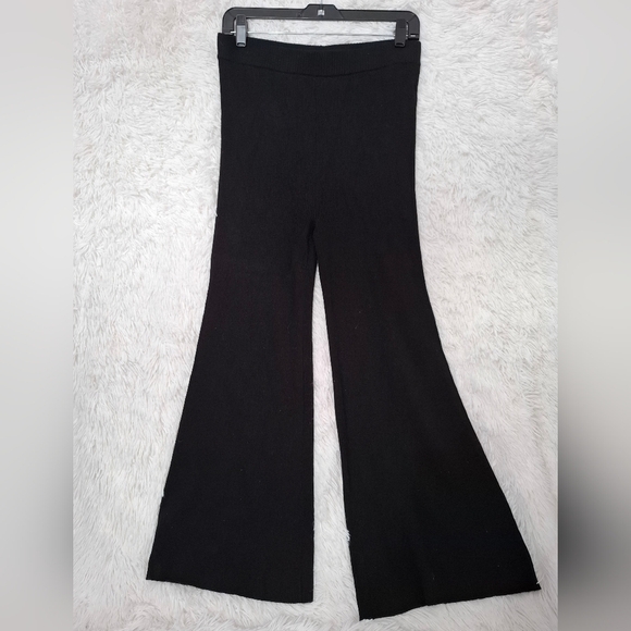 House Of Harlow 1960 Pants Medium Black Ribbed Knit Flare Bell Bottom High Rise - Picture 2 of 10